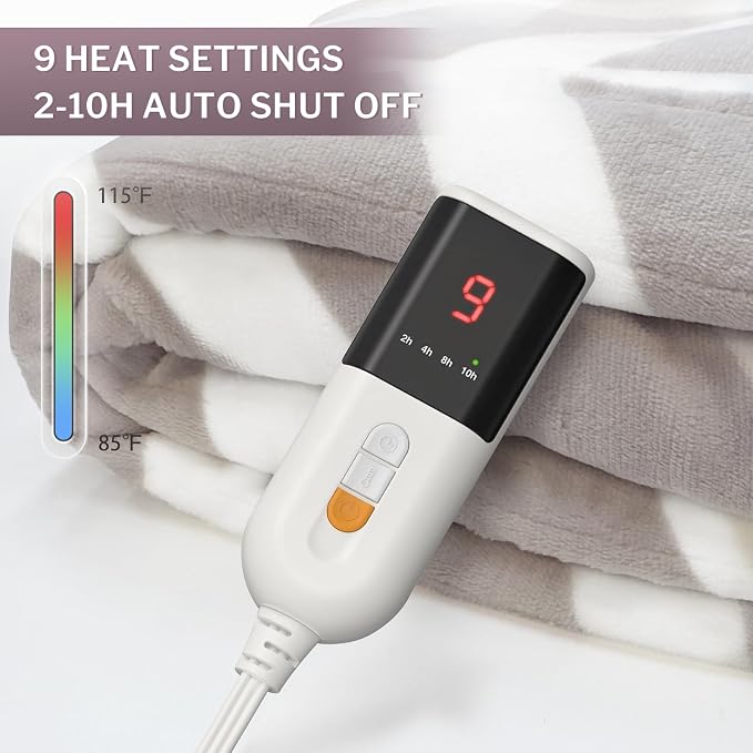 VENTIMI Heated Blanket Full, 9 Heat Levels & 2-10 Hours Auto Off, Beige | ETL & FCC, Fast Warming, 72" x 84", Flannel and Sherpa, Couch Bed Use, Machine Washable, Removable Controller