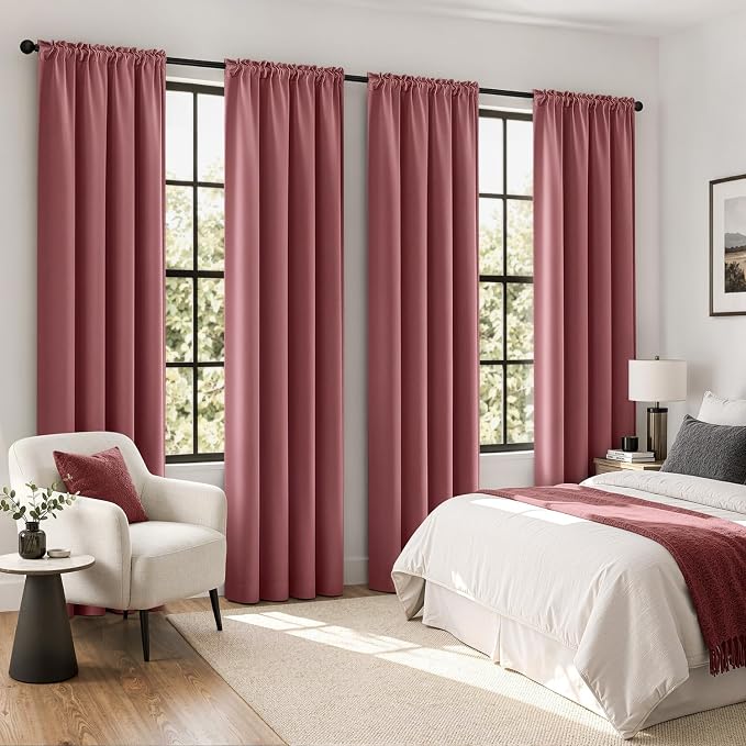 MIULEE 84 Inch Length Dusty Rose Blackout Bedroom Curtains Set of 4 | Thermal Curtains for Summer Heat, Light Blocking Privacy Bedroom Window Drapes, Top&Bottom Rod Pocket, Living Room