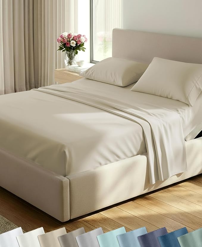 California Design Den Soft 100% Cotton Split King Bed Sheets, 5 Pcs, Beige | 400 Thread Count with Good Housekeeping Seal, Split King Sheets Sets for Adjustable Bed with 2 Separate Twin-XL Mattresses