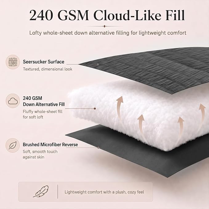Oversized King Seersucker Comforter Set, Dark Grey, 120 x 98 in | OEKO-TEX Certified, 7 Pieces Bed in a Bag with 240 GSM Down Alternative Comforter, Flat & Fitted Sheets, Pillowcases & Shams