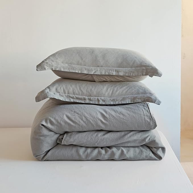 Simple&Opulence 100% Linen Duvet Cover Set 3pcs Basic Style Natural French Washed Flax Solid Color Soft Breathable Farmhouse Bedding with Button Closure - Ultimate Grey, Full