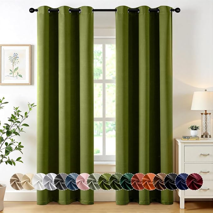 MIULEE Blackout Curtains for Bedroom 2 Panel 40"x72" Long Light Olive Green | Thermal Insulated, Living Room Darkening Grommet Drapes, Noise Reducing, Light Blocking Window Treatments