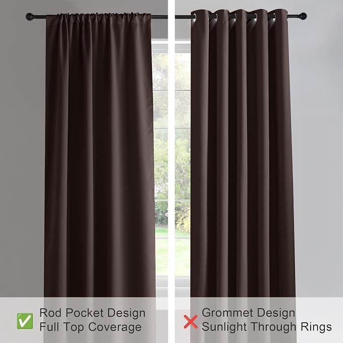 PONY DANCE RV Curtain Panels - Blackout Window Drapes Room Darkening Short Curtains Home Decoration Window Coverings with Rod Pocket, W 42 x L 45 inches, Chocolate Brown, 2 PCs