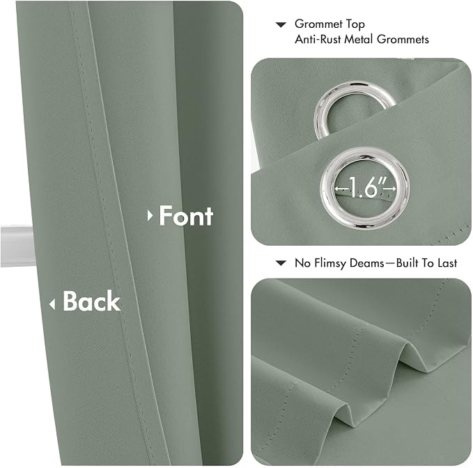 MIULEE Blackout Curtains for Bedroom 2 Panels 40 x 63 Inch Long Light Green | Thermal Insulated, Living Room Darkening Grommet Drapes, Noise Reducing, Light Blocking Window Treatments