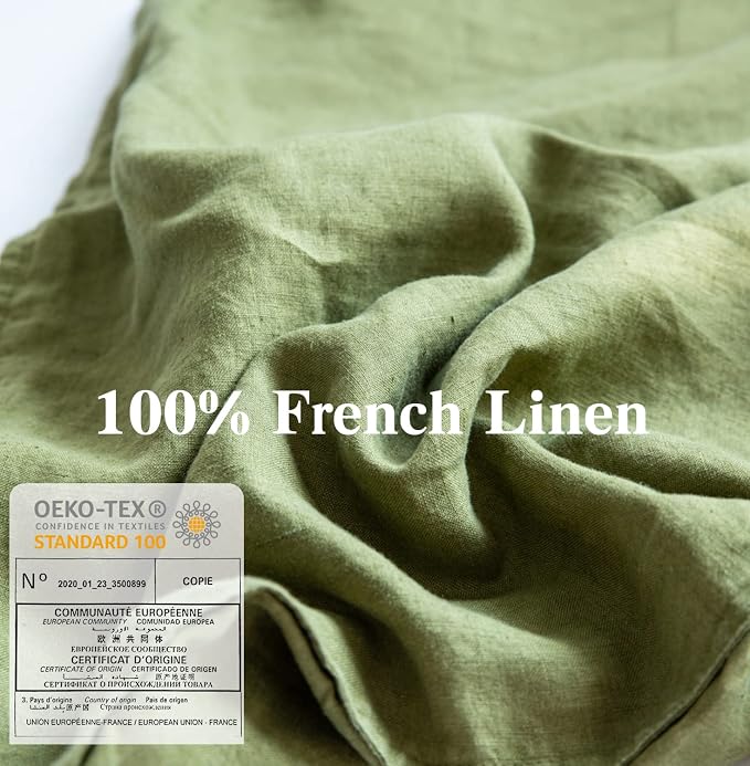 Simple&Opulence 100% Washed Linen Euro Shams 26'' x 26'' Pack of 2, Basic Style Solid Color Natural Flax Farmhouse Decorative Square Throw Pillow Covers for Bed Couch Sofa - Olive Green