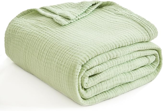 EMME Muslin Blankets for Adults Throw Blanket for Couch Breathable Gauze Soft Lightweight Airy Mint Green Queen 90" x 90"