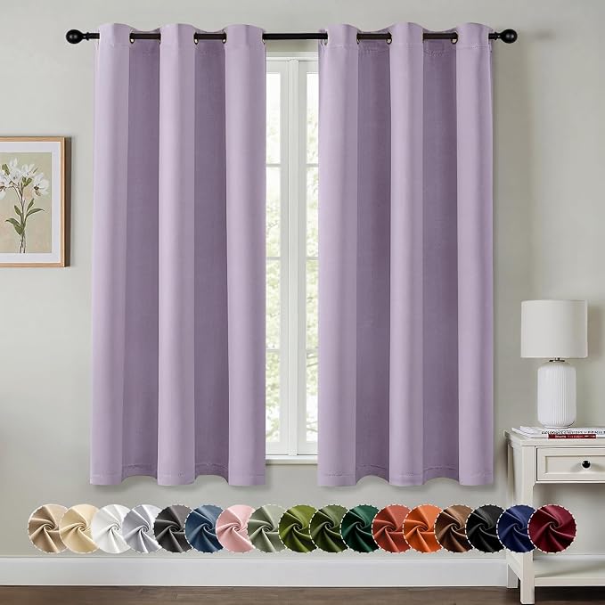 MIULEE Blackout Curtains for Bedroom 2 Panels 40 x 54 Inch Long Lilac | Thermal Insulated, Living Room Darkening Grommet Drapes, Noise Reducing, Light Blocking Window Treatments