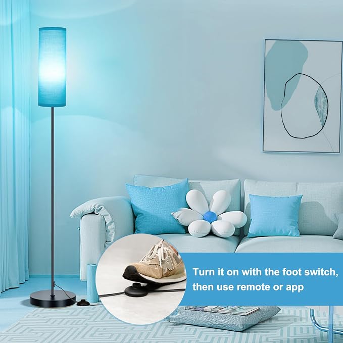 FRIDEKO HOME Floor Lamp, 9W 800LM Smart Bulb, Tall Lamp, Turquoise Shade | Music Sync, App& Remote Control, Color Changing Ambient Lighting Standing Lamp for Living Room Bedroom Corner Game Home Decor