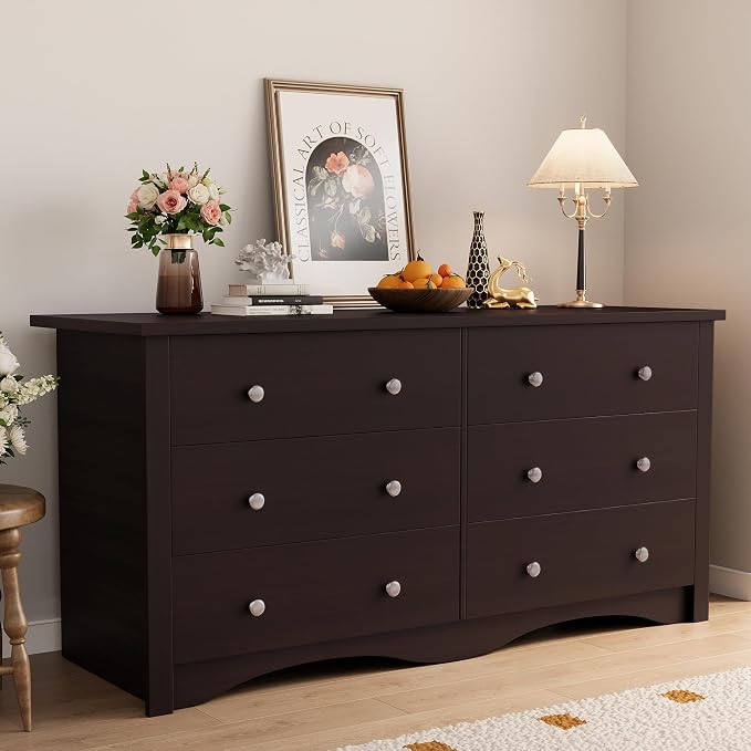 Shahoo Dresser for Bedroom with 6 Drawers, 47.2" Wood Dresser, Brown | Chests of Drawers, Anti-tip, Storage Organizer, TV Stand for Living Room, Closet, Hallway, Dormitory