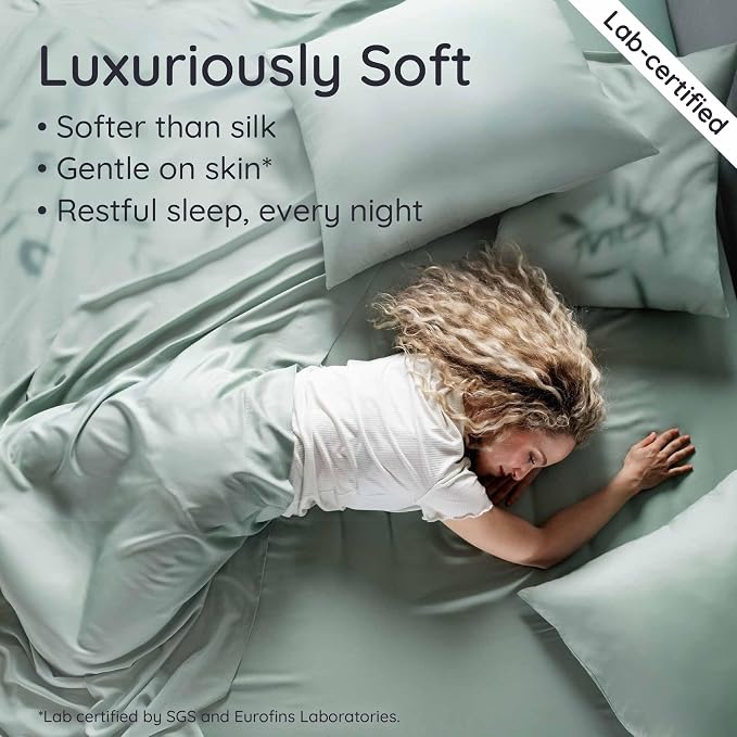 Bambaw Fitted Sheet with Elastic Corner Straps, 100% Viscose Derived from Bamboo Fitted Sheet Queen Size, 16’’ Deep Pocket Queen Size Mattress Sheets (Sea Glass)