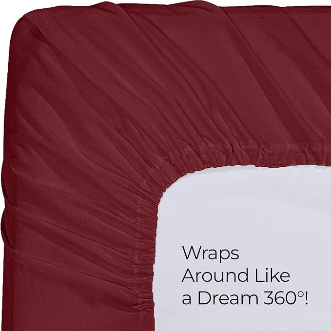 Queen Fitted Sheet, Ultra Soft Fits Up to 16 Inch Deep Pocket, Burgundy | Hotel Comfort, Cooling & Breathable Cotton like Polyester, Easy Fit, Wrinkle & Fade Resistant, Snug Fit, Easy Care, Oeko-Tex