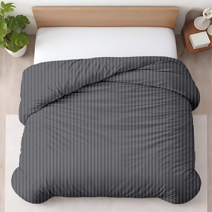 120"x120" 1 Pc Super King Plus/Super Oversize King Duvet Cover Only 100% Egyptian Cotton - 600 TC, Zipper Closure & Corner Ties - Fits Only Extra Large Inserts - Striped Dark Grey