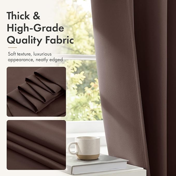 MIULEE 4 Panel Set Short Bedroom Blackout Curtains 54 Inch Long Dark Brown | Thermal Curtains for Summer Heat, Light Blocking Privacy Window Drapes, Top&Bottom Rod Pocket