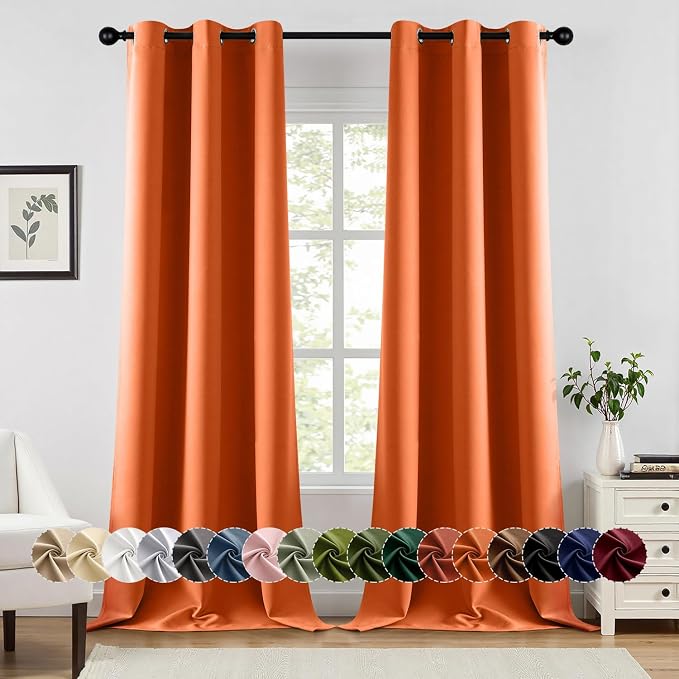 MIULEE Fall Blackout Curtains for Bedroom 2 Panels 40 x 90 Inch Long Orange | Thermal Insulated, Living Room Darkening Grommet Drapes, Noise Reducing, Light Blocking Window Treatments