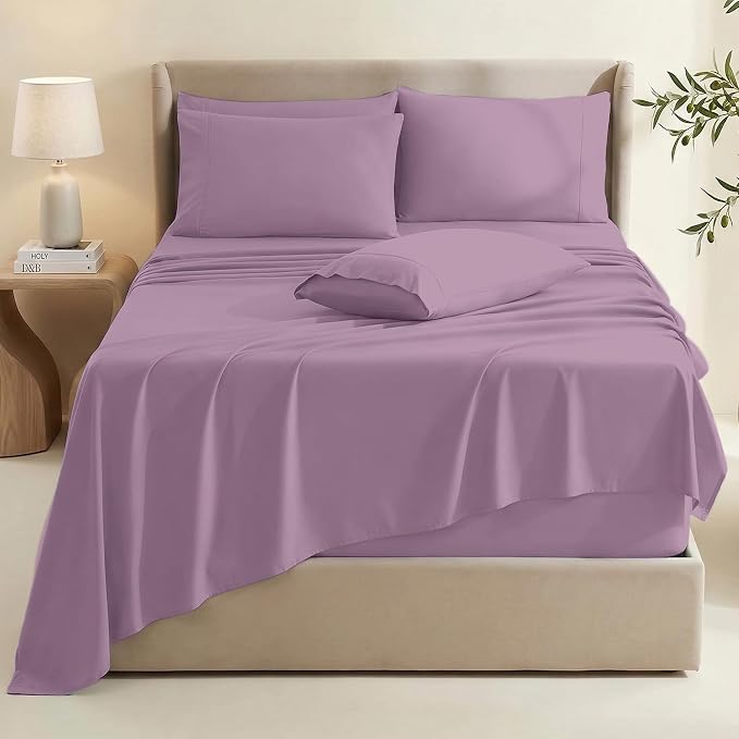 Hearth & Harbor Extra Deep Pocket Sheets - Fits Mattress 18-24 Inches Deep - Extra Deep Pocket Twin Sheets Sets - 4 Piece Twin Size - Lavender Dream