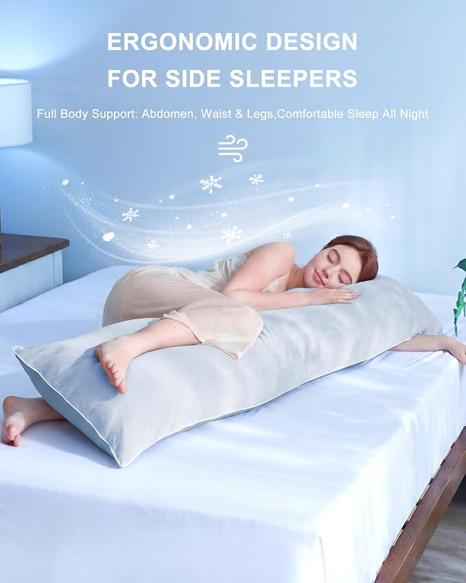 YZ HOME Cooling Body Pillow for Adults,Cold Touch Fabric(Bule,20"x54") | Body Pillow for Side Sleeper,Shredded Memory Foam,Removable Washable Cover