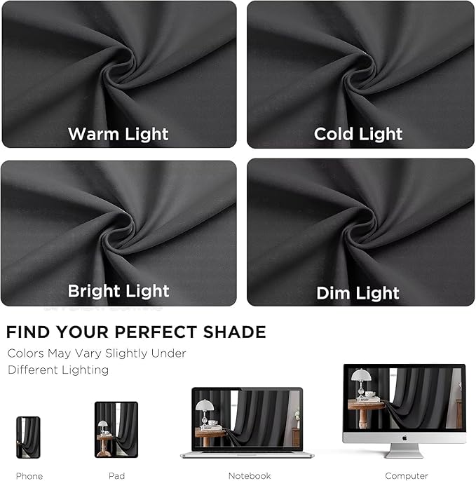 Joydeco Blackout Curtains 95 Inch Length 2 Panels Set, Thermal Insulated Grey Curtains & Drapes 2 Burg, Room Darkening Grommet Drapes for Living Room Bedroom Window (Dark Grey, W52 x L95 Inch)