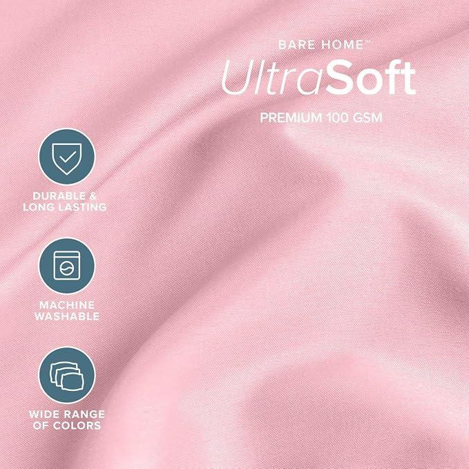 Bare Home Twin Sheet Set - 1800 Ultra-Soft (Twin, Light Pink) | Deep Pockets 6 to 15 Inches, Breathable, Hypoallergenic, Hotel Luxury, Easy Fit, Soft, All-Season