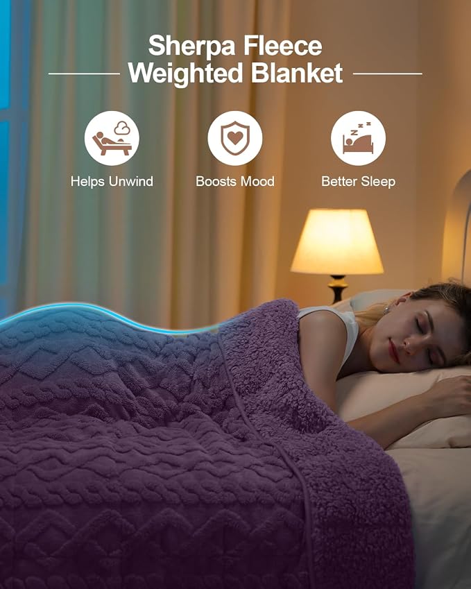Ultra Soft Sherpa Weighted Blanket for Adults, 60"x80" 15lbs Heavy Blankets | Cozy Comfort for Relaxing Nights, Double-Sided Fluffy Sherpa & Fleece, Double Inner Layers-No Bead Bunching, Even Weight