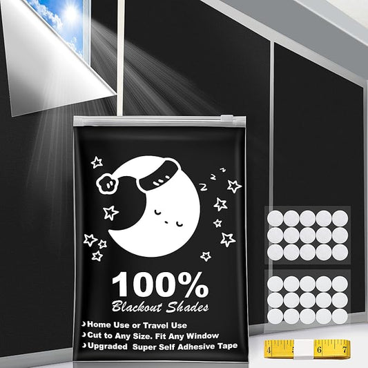 Portable Blackout Curtains (79" x 57"), 100% Portable Blackout Blinds with 15 Pair Hook & Loop Tabs Stick-on, Temporary Shades for Baby/Travelers/Bedroom