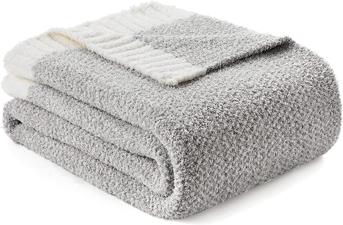 Snuggle Sac Oversized Grey Throw Blankets Twin Size,Super Soft Warm Blankets Cozy Knit Fuzzy Throw Blankets for Sofa, Bed, Heather Grey, 60x80 inches