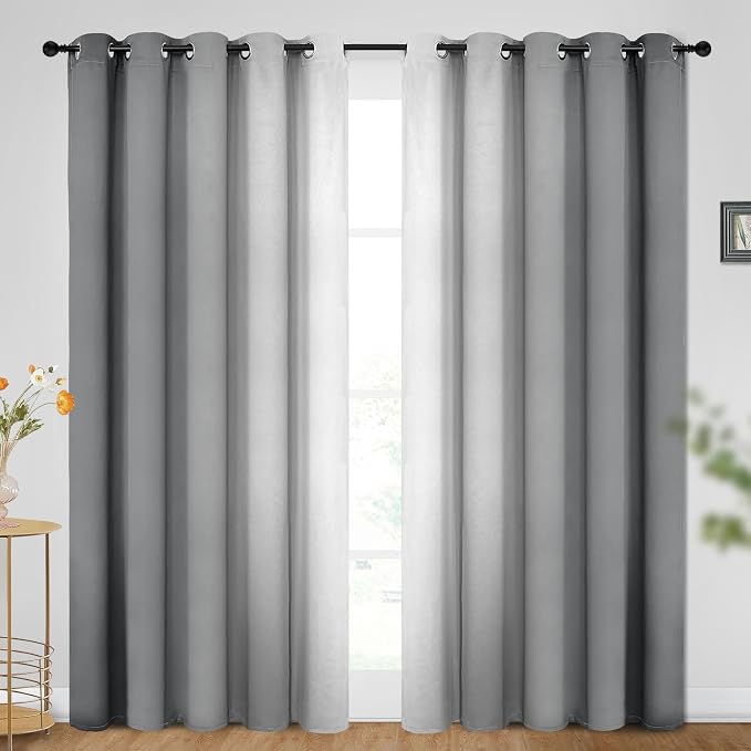 SimpleHome Ombre Grey to Grey White Curtains for Living Room 70Wx84L | Room Darkening Curtains for Bedroom,Gradient Light Blocking Curtain,Thermal Insulated Grommet Window Drapes,2 Panels,84 Inch