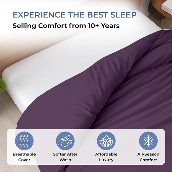 1 Pc 120"x120" Duvet Cover Super King Plus/Super Oversize King Size 100% Egyptian Cotton - 600 TC Comforter Cover, Zipper Closure & Corner Ties - Fits Only Extra Large Inserts - Plum