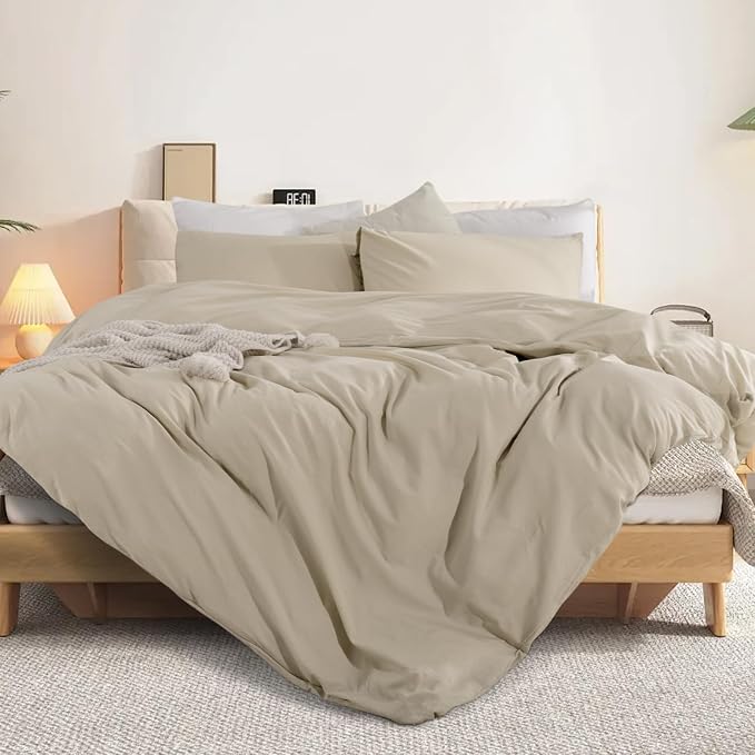 NEXHOME PRO Queen Duvet Cover Set – 100% Certified Organic Cotton with Washed Feel & Linen-Like Texture, Comfortable & Breathable, Home Bedding Set 90"*90" (No Comforter)