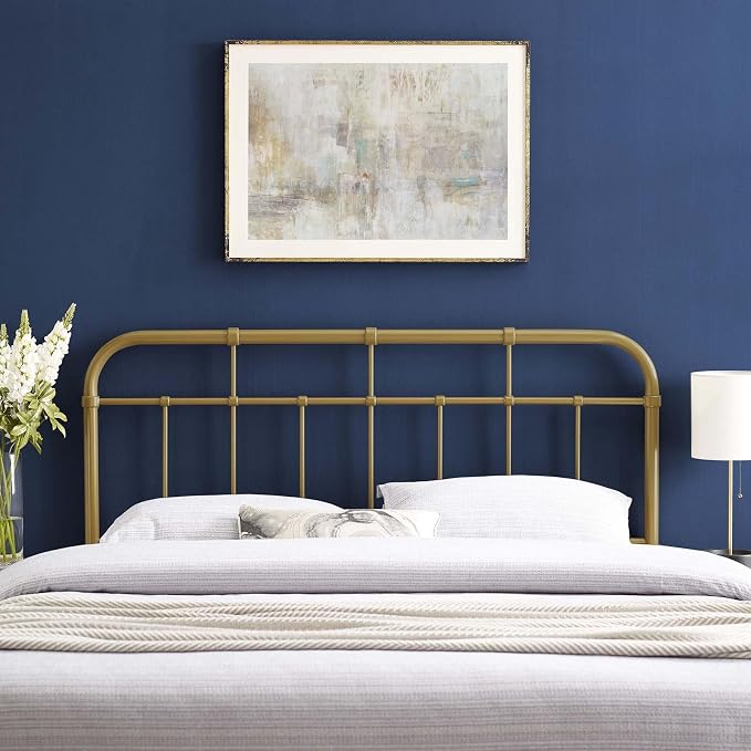 Modway Alessia Modern Farmhouse Metal Queen Headboard in Gold