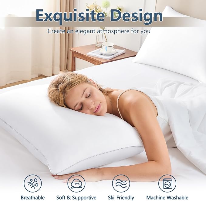 CozyLux Soft Supportive Bed Pillows for Side and Back Sleepers, Oeko-Tex Certified Down Alternative Filling, Hotel Quality Fluffy Sleeping Pillow, White, King - 19" x 34", 4 Pack