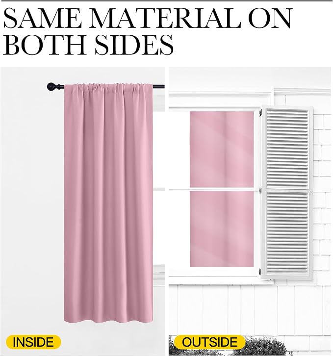 NICETOWN Blackout Curtains for Living Curtains, Rouge Pink, 2 Panels, 29 by 30, Room Darkening Window Curtain Panels, Easy-Care Solid Thermal Insulated Draperies/Drapes for Daughter Room
