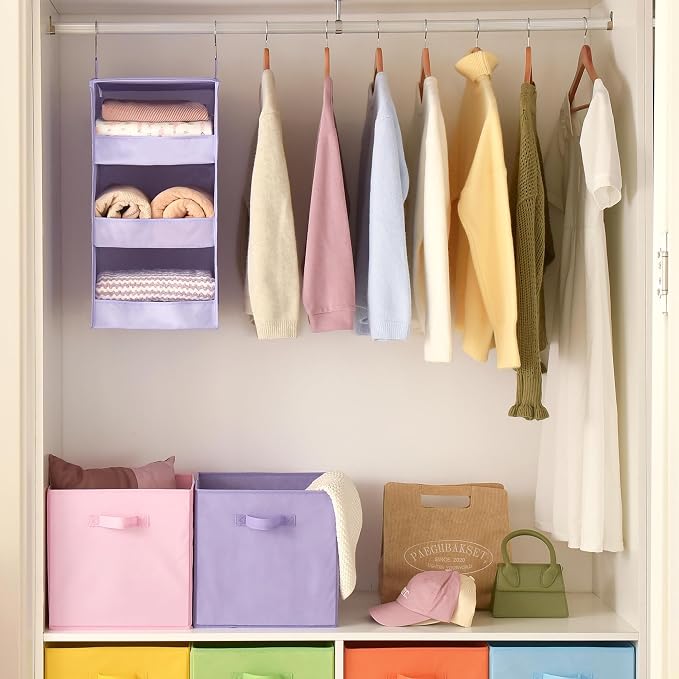 GRANNY SAYS 3-Shelf Hanging Closet Organizer, Foldable Storage, Purple | 33 lb Capacity, No-Sag Support, Keeps Clothes Neat, Folds Flat, Fits RV, Dorm & Small Closets