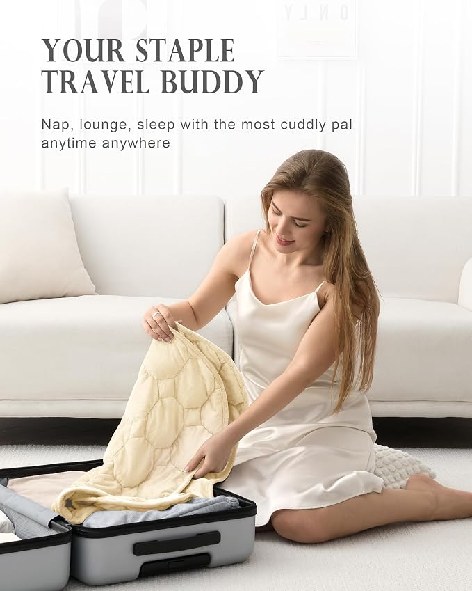 Cottonblue Small Weighted Lap Blanket 7lbs for Adults Teens 24"x29", Beige | Luxury Crystal Velvet Weighted Blanket Pad, Washable Portable Travel Blankets for Sleeping Relaxation All Season, Washable