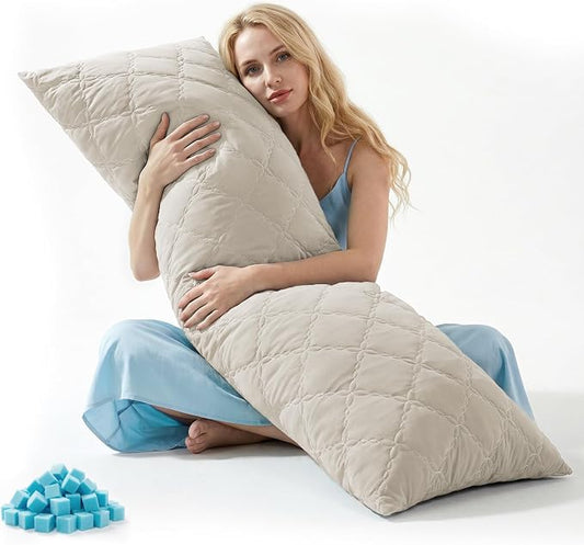 BEDELITE Cooling Body Pillow, Memory Foam Filled, Linen, 20x54 Inches | Soft & Cool-Touch Quilted Nylon-Spandex Cover, Adjustable Fill, Perfect for Side Sleepers, Hot Sleepers, Pregnancy, Back Pain