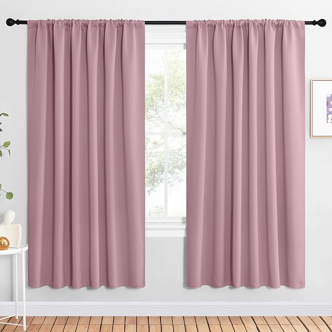 NICETOWN 2 Panels Blackout Curtains, Rod Pocket Window Curtains Room Darkning Drapes for Bedroom/Living Room, Thermal Insulated Solid Draperies for Home Office/Study, 62 by 72-Inch, Rouge Pink