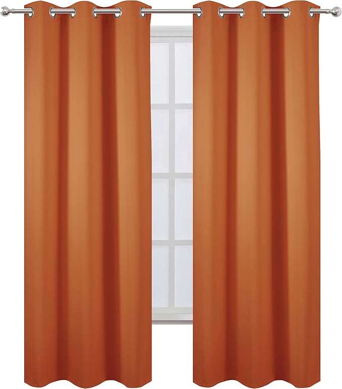 Blackout Curtains 42 x 84 inch/Orange Curtains Set of 2 Panels/Thermal Insulated Room Darkening Bedroom Curtains