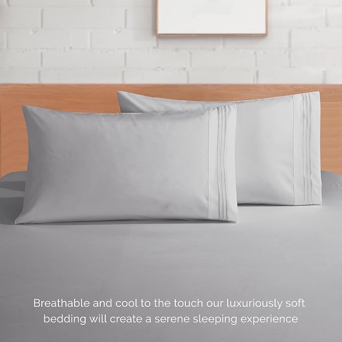 Elegant Comfort Luxurious 1500 Premium Hotel Quality Microfiber 4-Piece Sheet Set, 18-24 Inches Deep - Extra Deep Pocket Sheets - Ultra Soft 4PC Deep Pocket Sheets, Full, Silver Gray