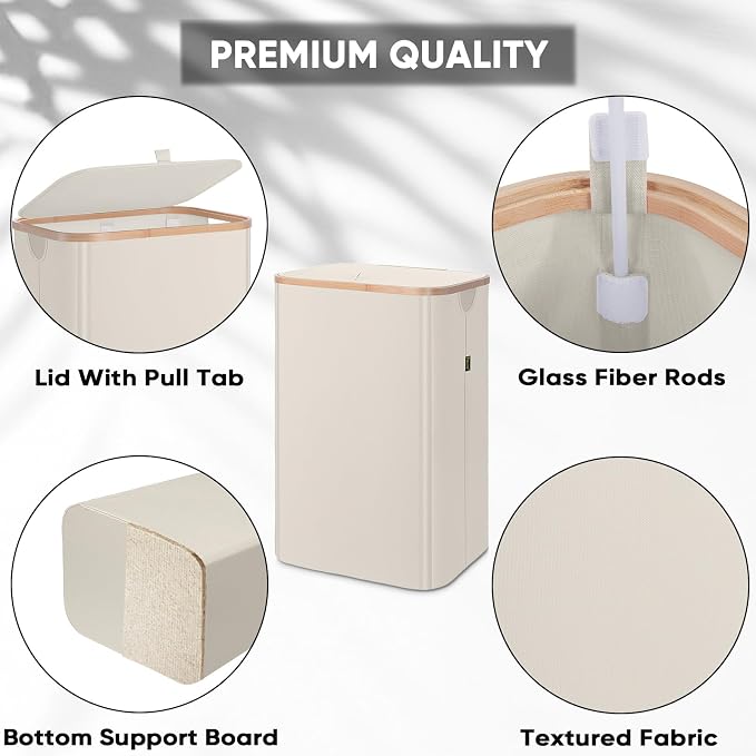 BALEINE 70L Laundry Hamper with Lid, Large Laundry Basket Bin | Large Capacity, Easy-Access Lid, Shape-Retaining Structure, Pull Handles, Ideal for Bedroom, Dorm, Laundry Room