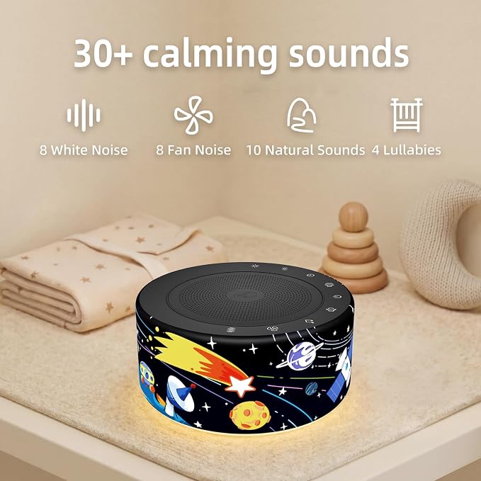 Kipcush White Noise Machine for Baby & Adults, Sleep Sound Machine with 30 Soothing Sounds, 8-Color Night Light, Memory Function, White Noise for Sleeping, Nursery, Office, Travel, Relaxation