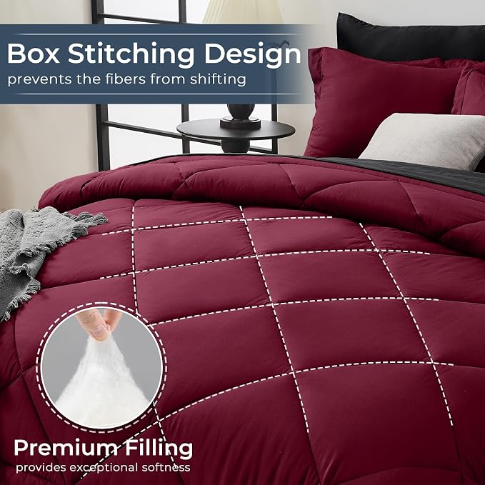 7-Piece Oversized King Comforter Set, Red & Black | Reversible, All-Season, Soft, 7 Piece Set, All-Season Reversible Bed in a Bag, Flat Sheet, Fitted Sheet, Pillowcases