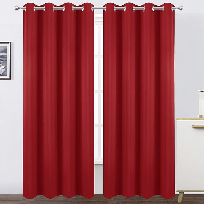 Blackout Curtains 66 x 95 inch/Bright Red Curtains Set of 2 Panels/Thermal Insulated Room Darkening Bedroom Curtains