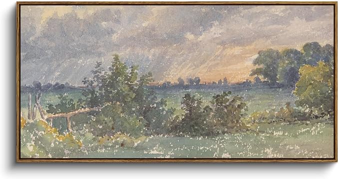 InSimSea Extra Large Framed Vintage Wall Art, Cloud under Sky Print,20x40In | Living Room Country Farmhouse Decor, Watercolor Landscape Canvas Painting, Long Picture for Bedroom Above of Bed