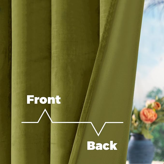 BGment Moss Green Vintage Blackout Velvet Curtains 90 Inches Long, 2 Panels | Soft, Thermal Insulated, Panels for Bedroom, Living Room, Room Darkening, Privacy Drapes, Back Tab Rod Pocket, 52x90 Inch