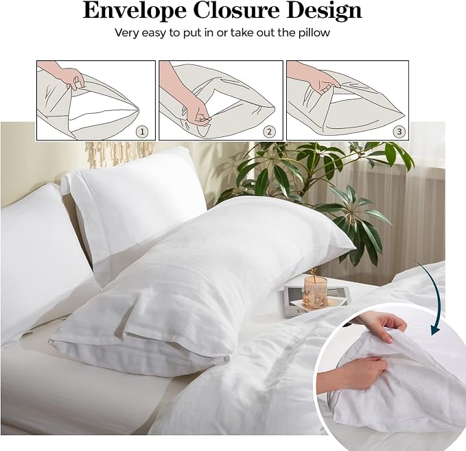 Simple&Opulence Body Pillow Cover 20" x 54",100% Pure Linen, Ultra Soft and Breathable, Body Pillowcase with Envelope Closure for Adults(White)
