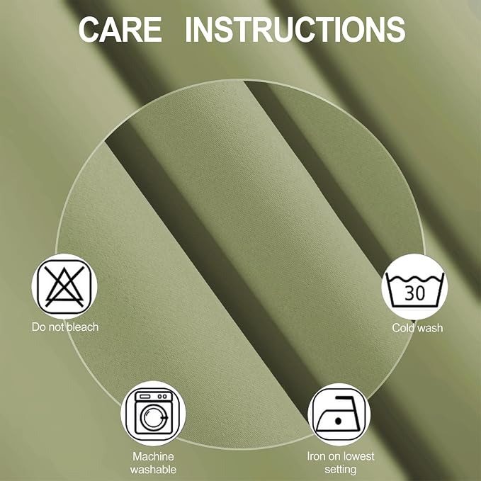 Blackout Curtains 42 x 63 inch/Sage Green Curtains Set of 2 Panels/Thermal Insulated Room Darkening Bedroom Curtains