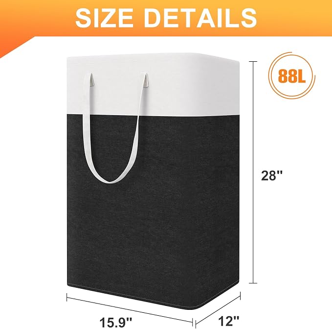 TasticTotes Laundry Basket 3-Pack, Laundry Hamper, 88L-Black | Clothes Laundry Hamper, Collapsible Laundry Basket, Freestanding laundry hamper with Handles for Home or Dorm