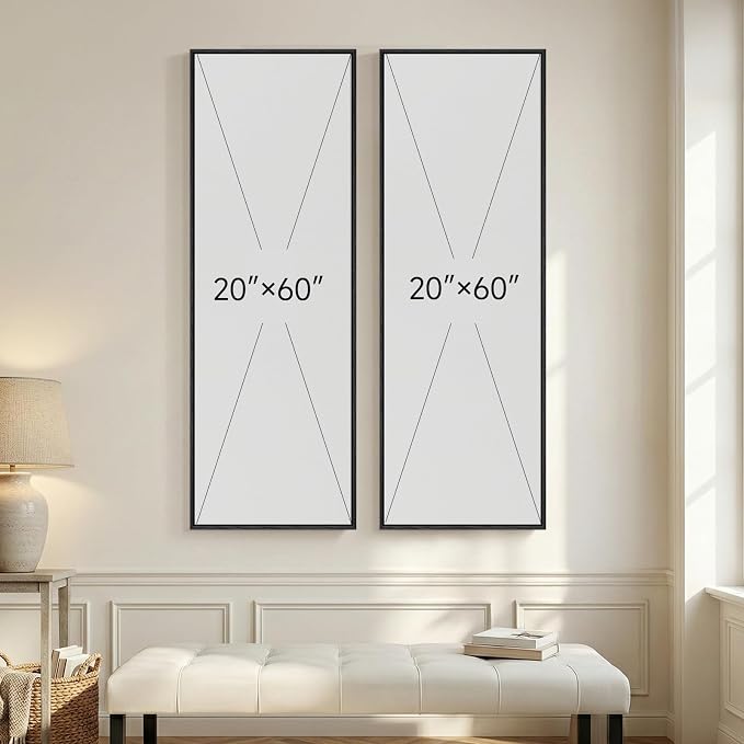 Framed Black Beige Abstract Long Vertical Wall Art for Living Room, 2 Piece | Long narrow, Oversized, Canvas prints, Abstract pictures, Vertical, Modern artwork, Black and beige, Hallway wall decor