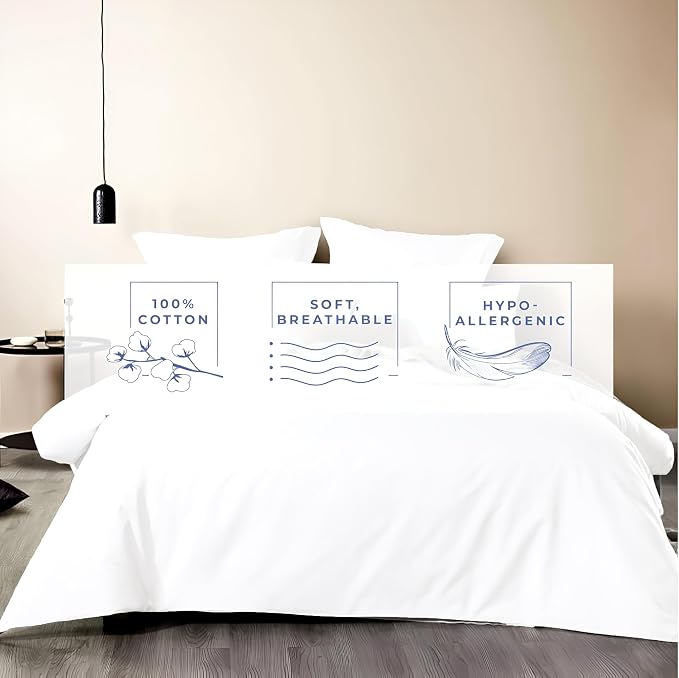 1 Pc Duvet Cover King Size-100% Egyptian Cotton Ultra Soft Premium Durable Comforter Cover Zipper Closure & Corner Ties - (White, 104" X 94")