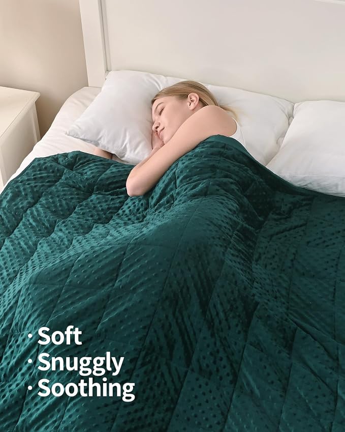 Mr. Sandman Weighted Blanket for Adults, Queen Size 15 lbs, 60 x 80 Inches | Cooling Soft Minky for Hot Sleepers; Machine Washable; Filled with Glass Beads; Heavy Bed Throw for Sleep; Dark Green