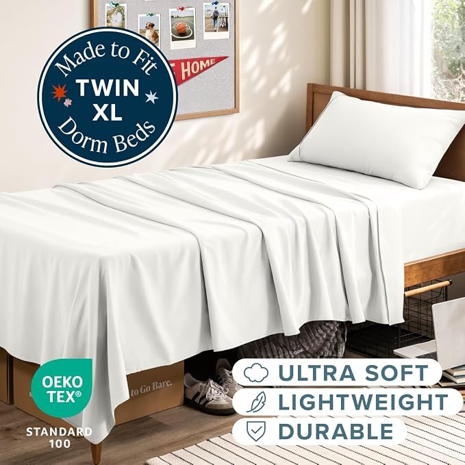Bare Home Twin XL Sheet Set - 1800 Ultra-Soft (Twin XL, Cream) | Deep Pockets 6 to 15 Inches, Breathable, Hypoallergenic, Hotel Luxury, Easy Fit, Soft, All-Season